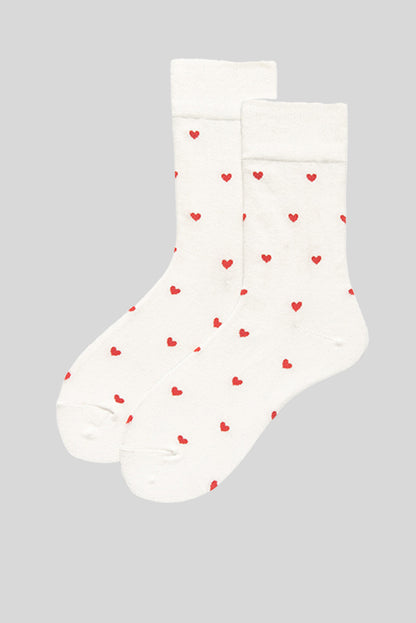 White Valentines Heart Pattern Crew Socks - Snoopy's Closet