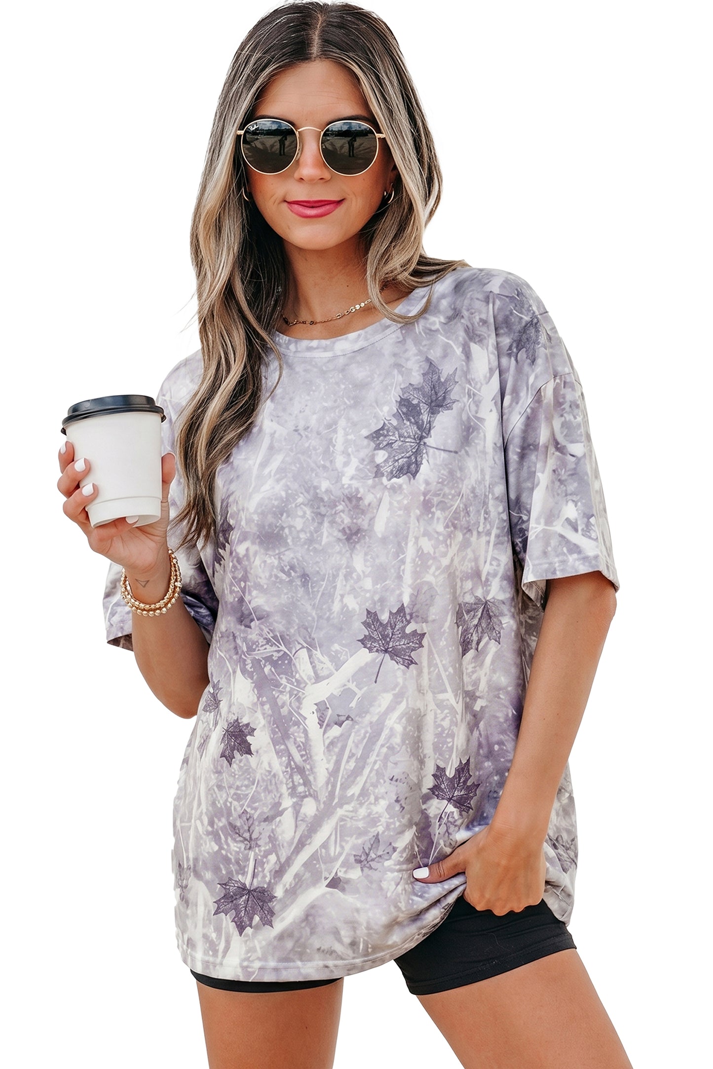 Gray Camouflage Woodland Print Drop Shoulder Tunic Tee - Snoopy's Closet