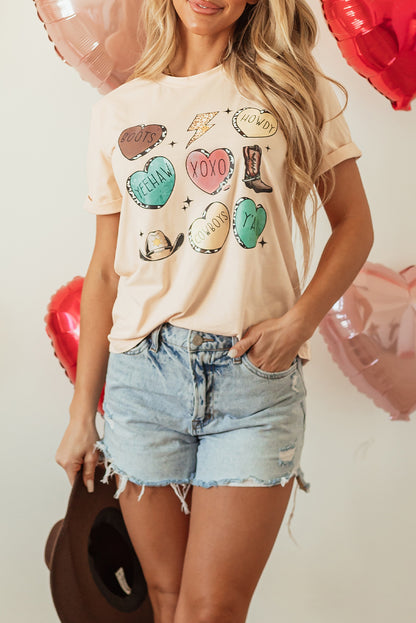 Camiseta Gráfica de San Valentín Estilo Western Color Caqui