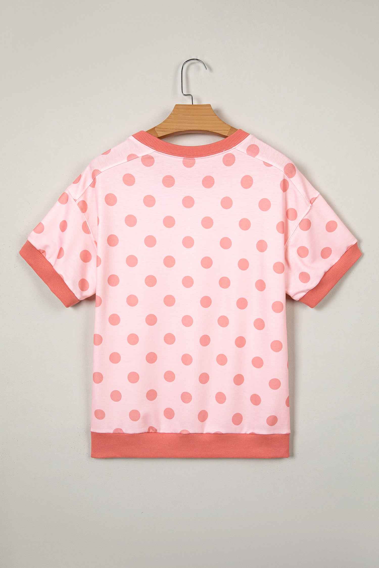 Pink Color Block Trim Polka Dot Casual Tee