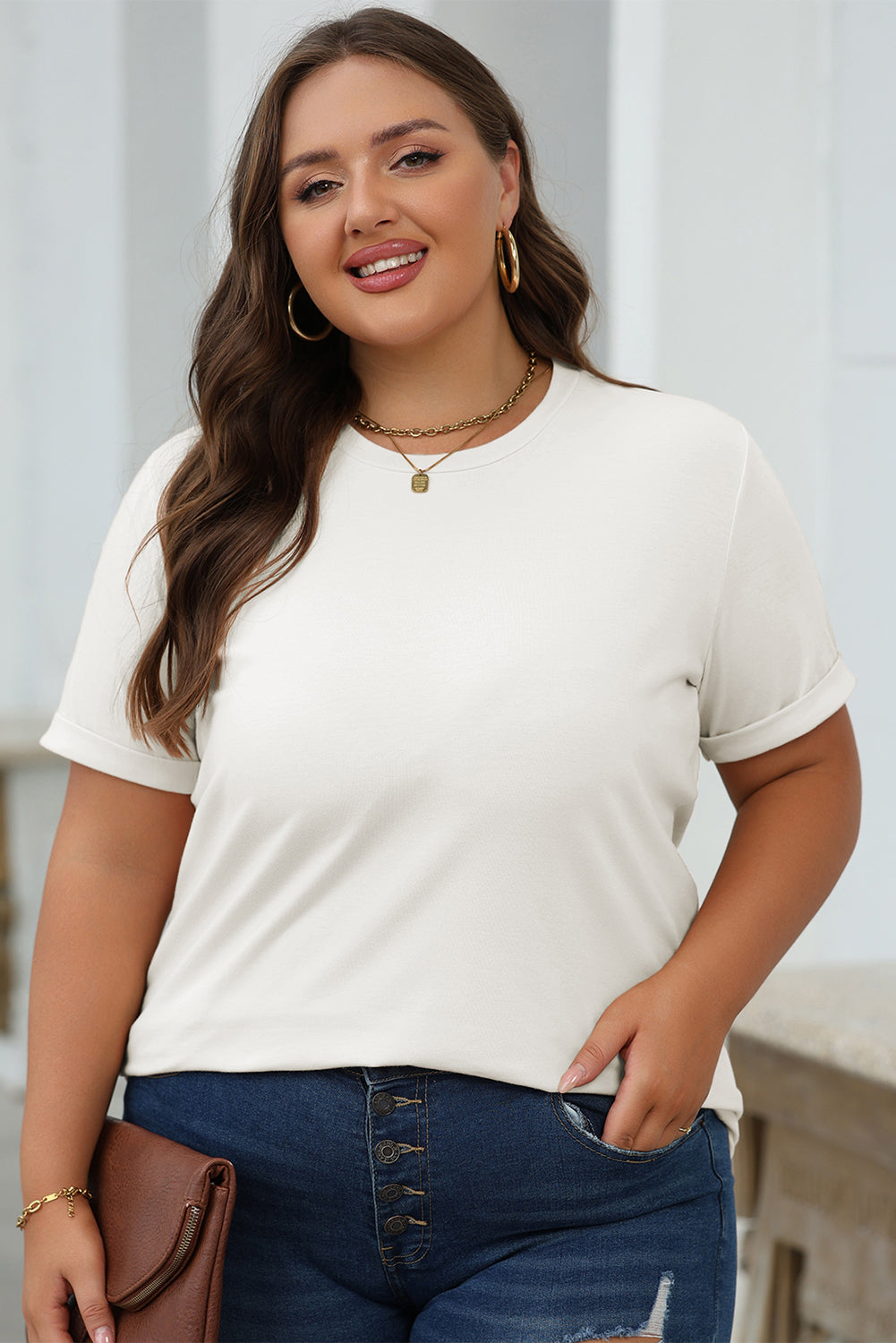 White Casual Plain Crew Neck Tee - Snoopy's Closet