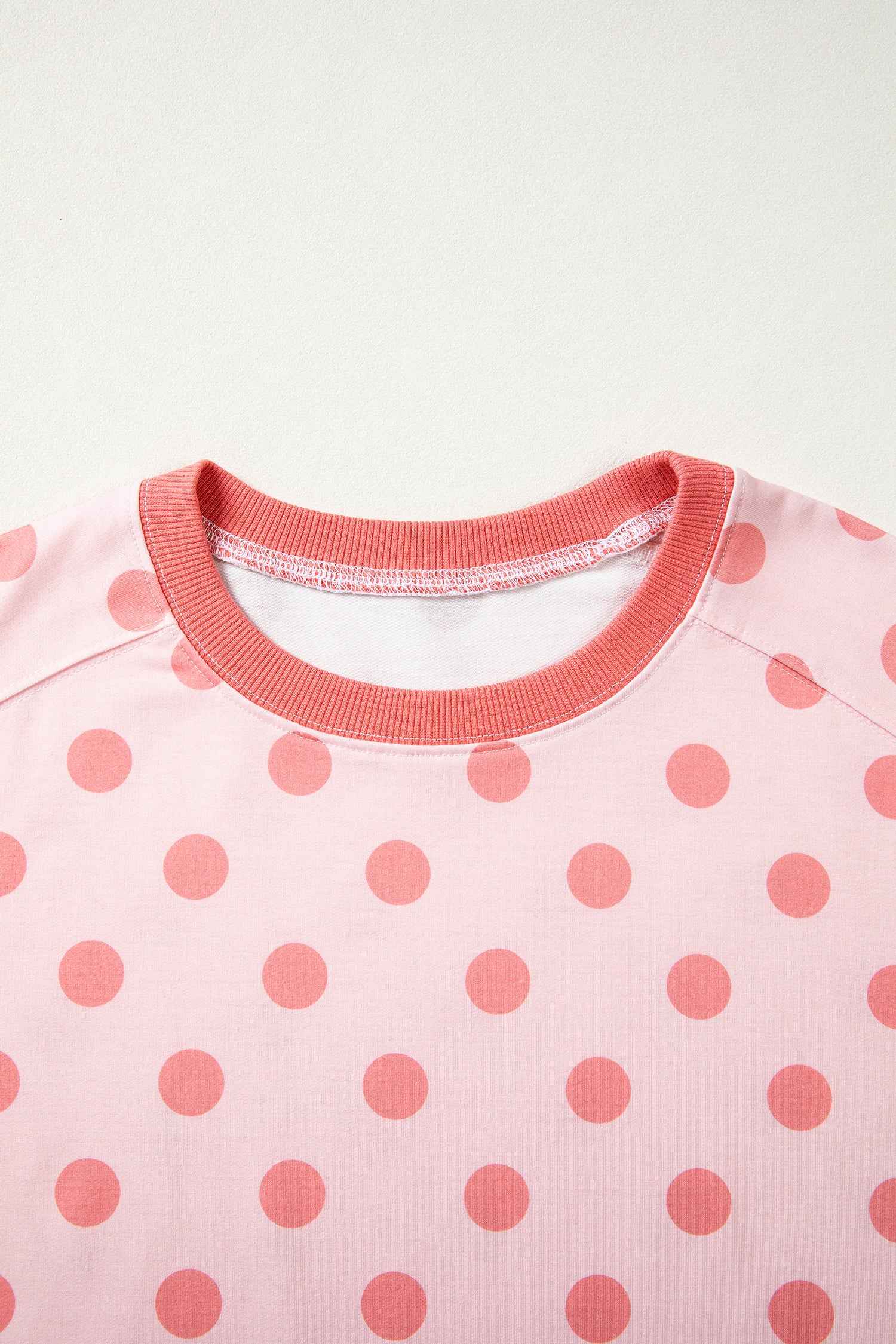 Pink Color Block Trim Polka Dot Casual Tee