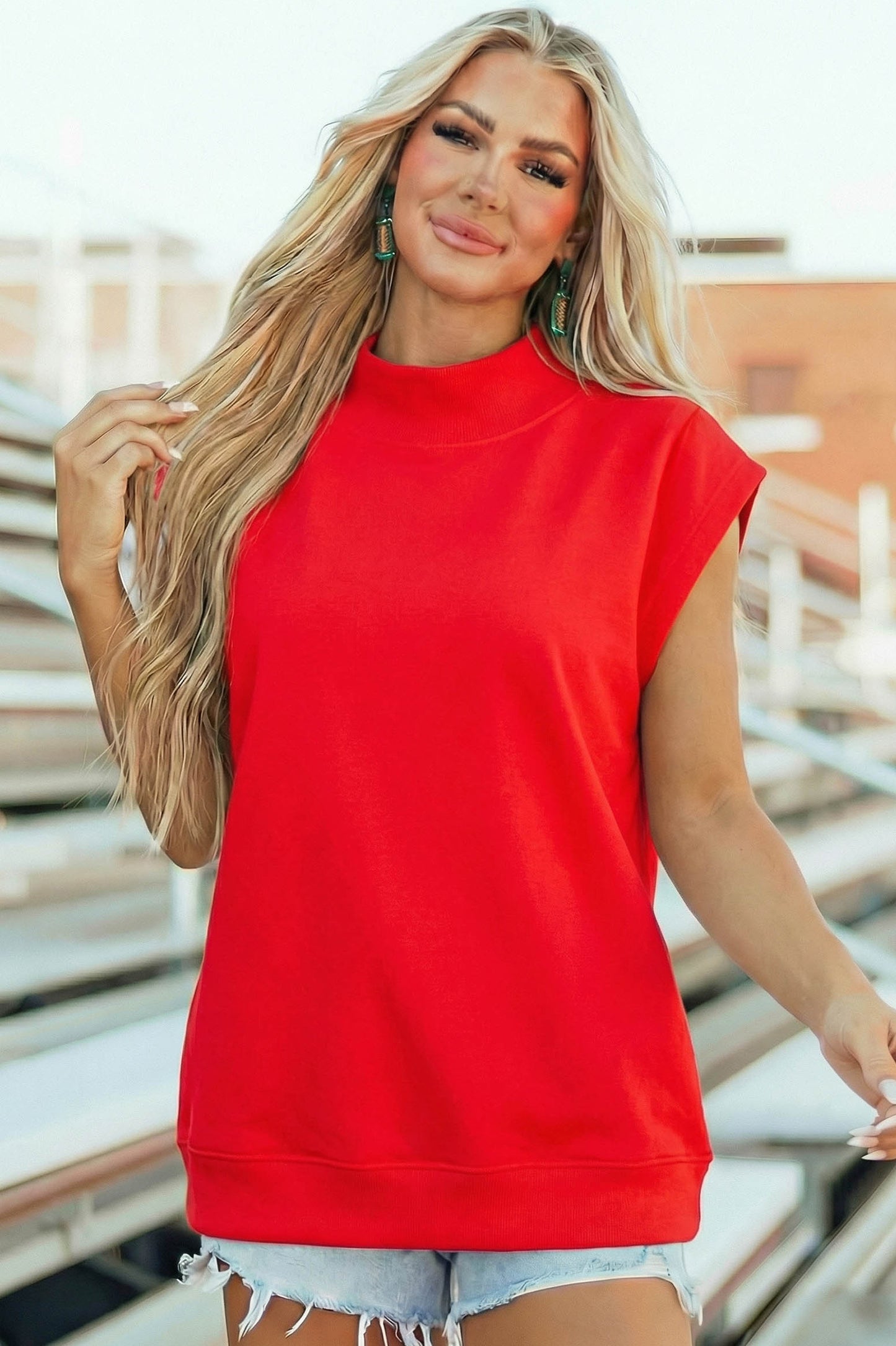 Mint Green Solid Color High Neck Cap Sleeve Loose Top - Snoopy's Closet