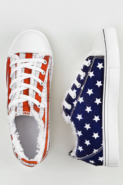 Blue American Flag Lace-up Canvas Flat Shoes - Snoopy's Closet