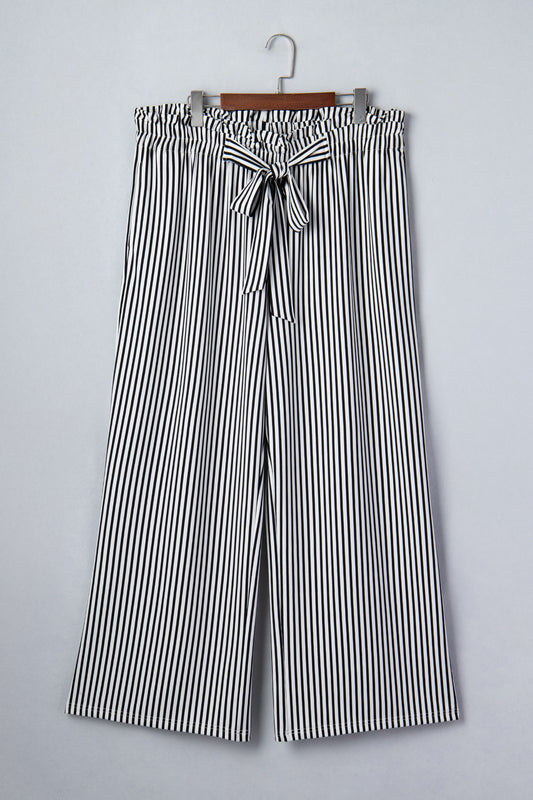 Pantalones casuales rectos holgados de talla grande con rayas negras