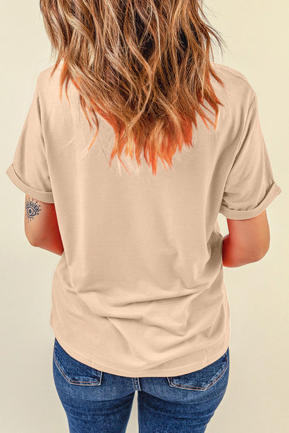 Khaki Casual Plain Crew Neck Tee - Snoopy's Closet
