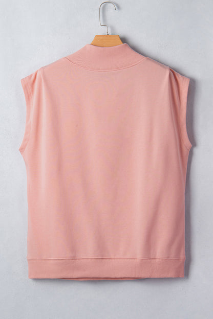 Mint Green Solid Color High Neck Cap Sleeve Loose Top