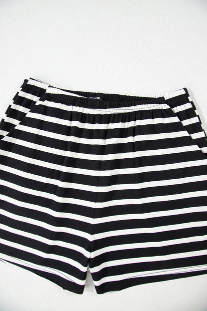 Black White Striped Short Sleeve Top and Shorts Set - Snoopy's Closet