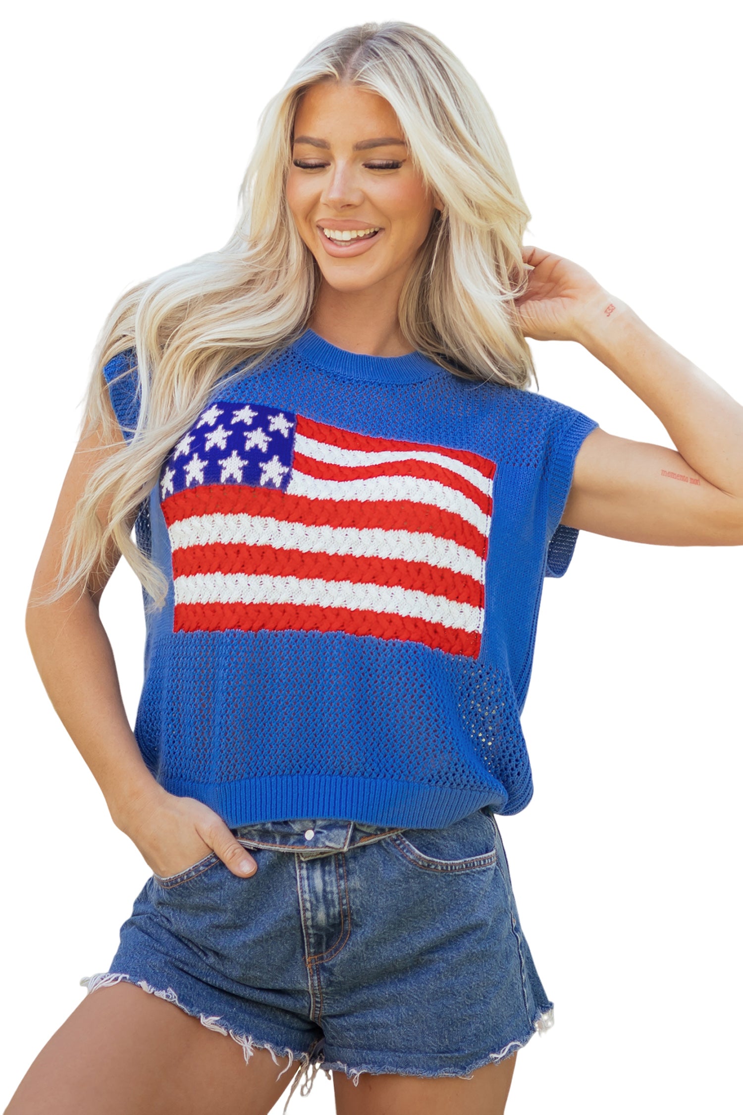 Fiery Red Flag Graphic Short Sleeve Sweater Top - Snoopy's Closet