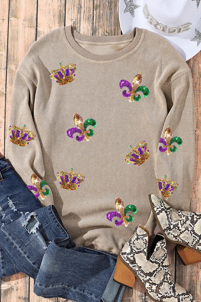 Sudadera con cordones con corona de lentejuelas Fleur De Lis color caqui de Mardi Gras