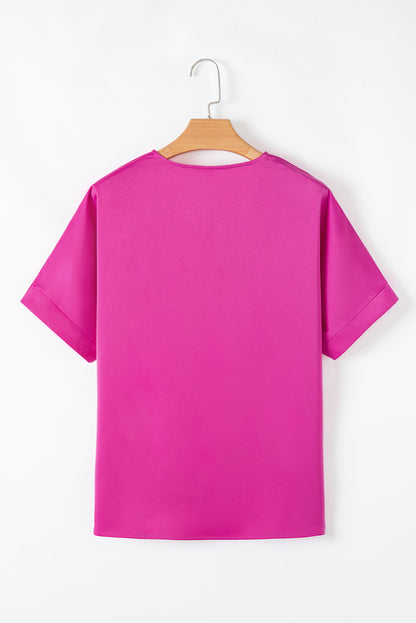 Bright Pink Silky V Neck Dolman Blouse - Snoopy's Closet
