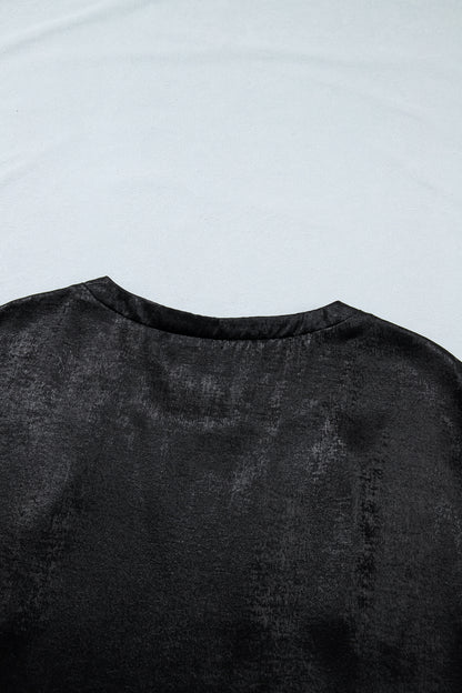 Black Metallic Round Neck Cap Sleeve Tee - Snoopy's Closet