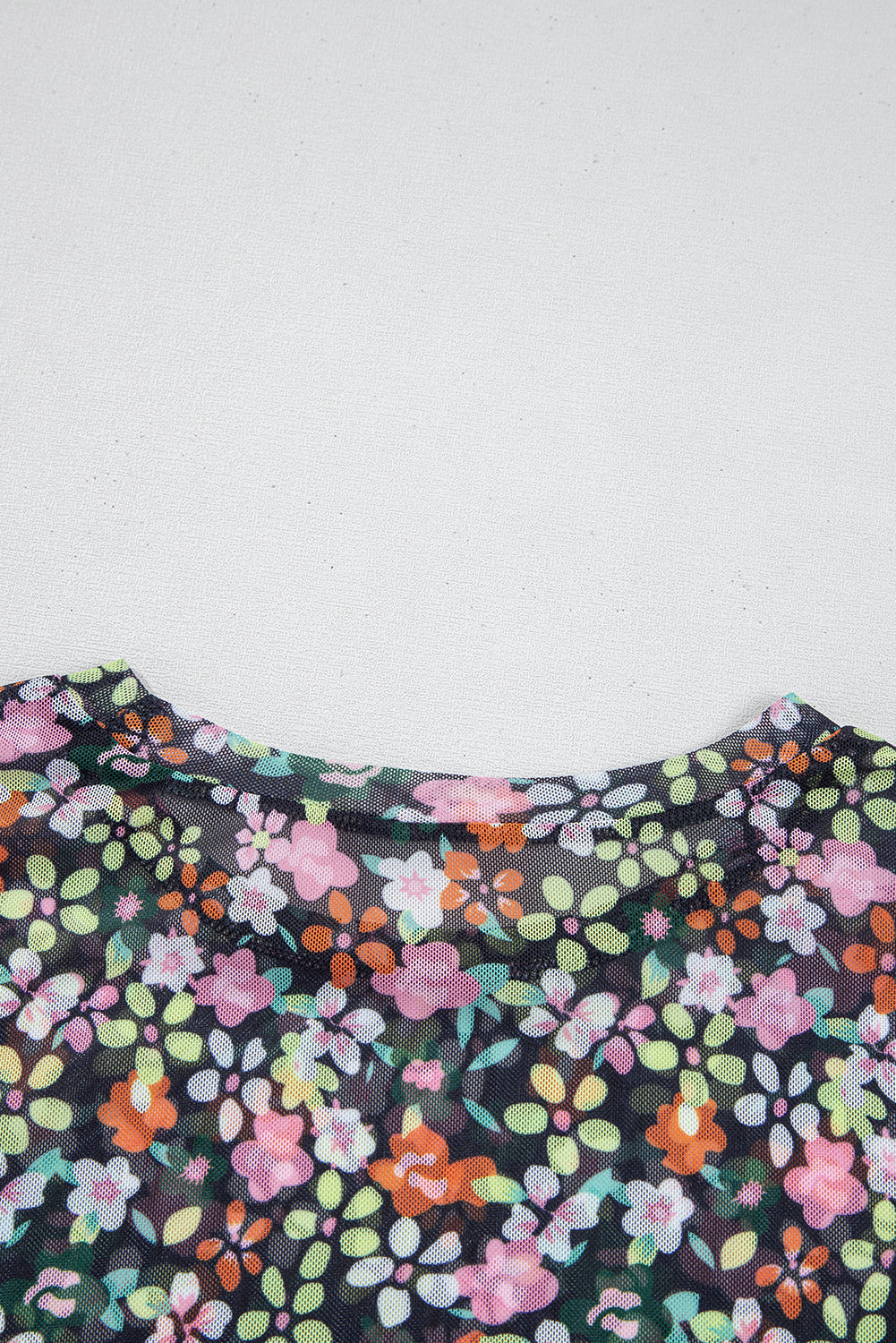 Black Sheer Floral Mesh Round Neck T Shirt - Snoopy's Closet