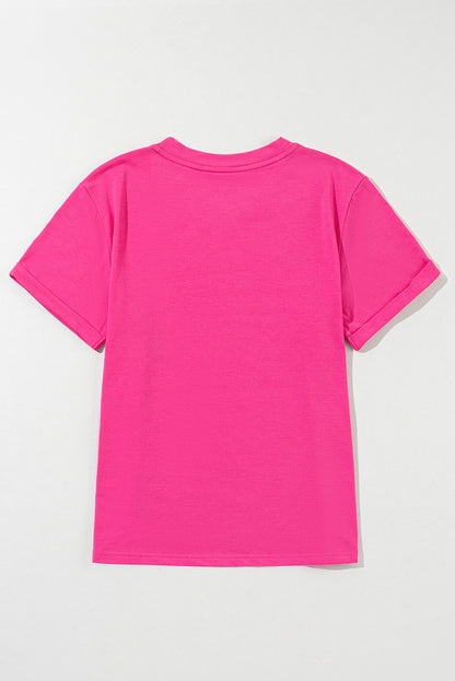 Rose Red Casual Plain Crew Neck Tee - Snoopy's Closet