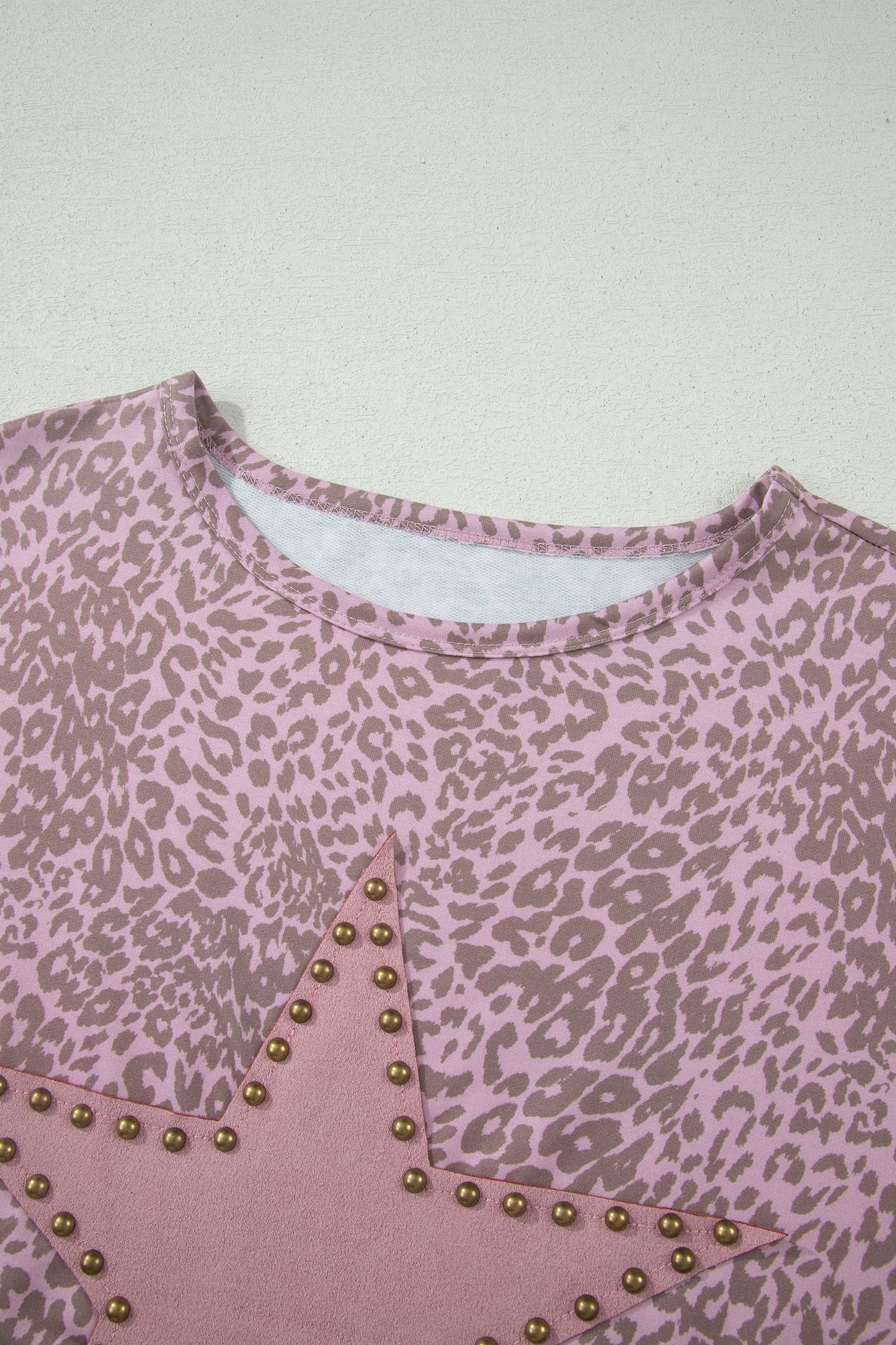 Khaki Leopard Retro Studded Star Patch Loose Tee - Snoopy's Closet