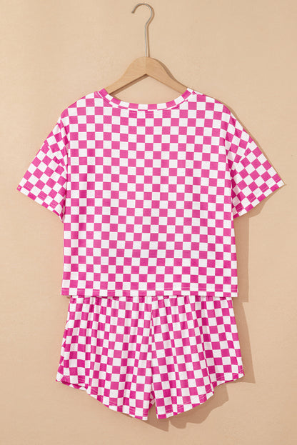 Conjunto de dos piezas de camiseta a cuadros rosa y skort de tiro alto