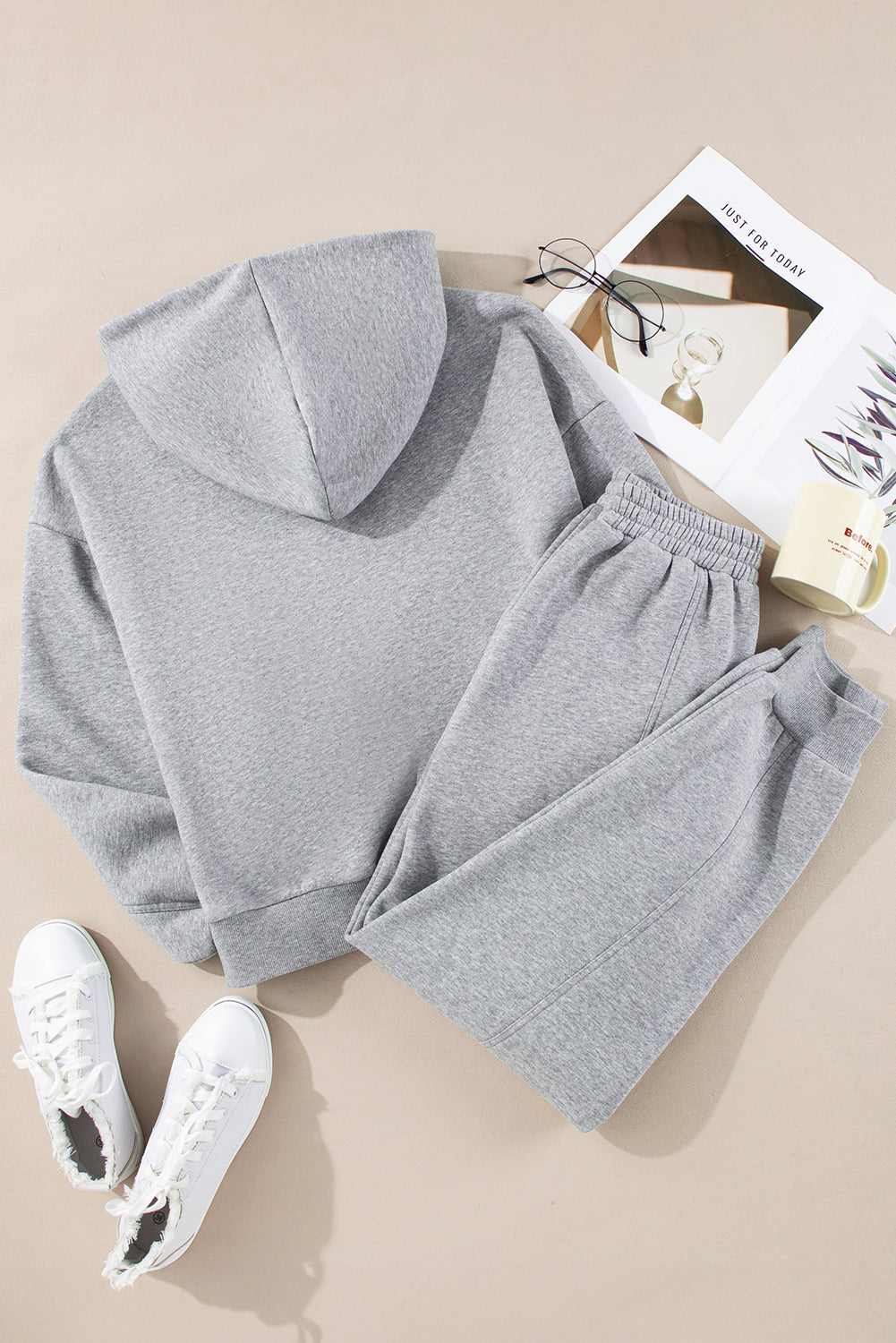Gray Solid Exposed Seams Hoodie and Joggers Activewear Set - Snoopy's Closet