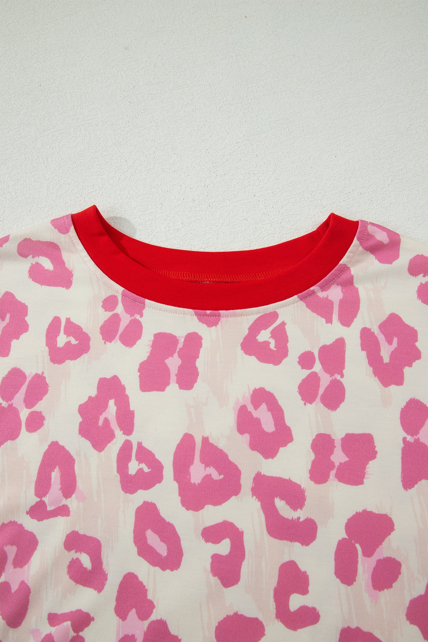 Rose Unique Leopard Print Contrast Trim Top Loose 2pcs Short Set - Snoopy's Closet