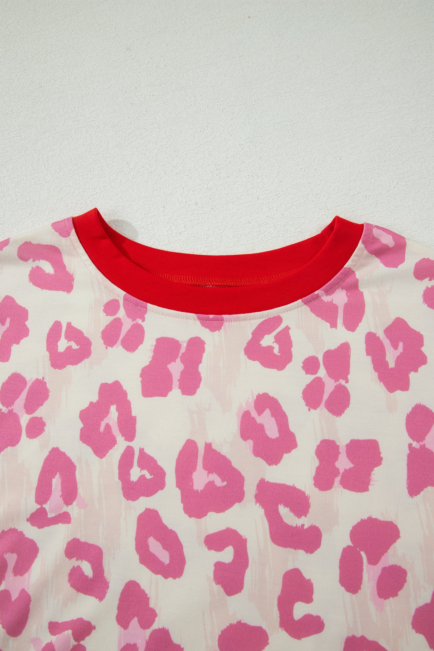 Rose Unique Leopard Print Contrast Trim Top Loose 2pcs Short Set - Snoopy's Closet