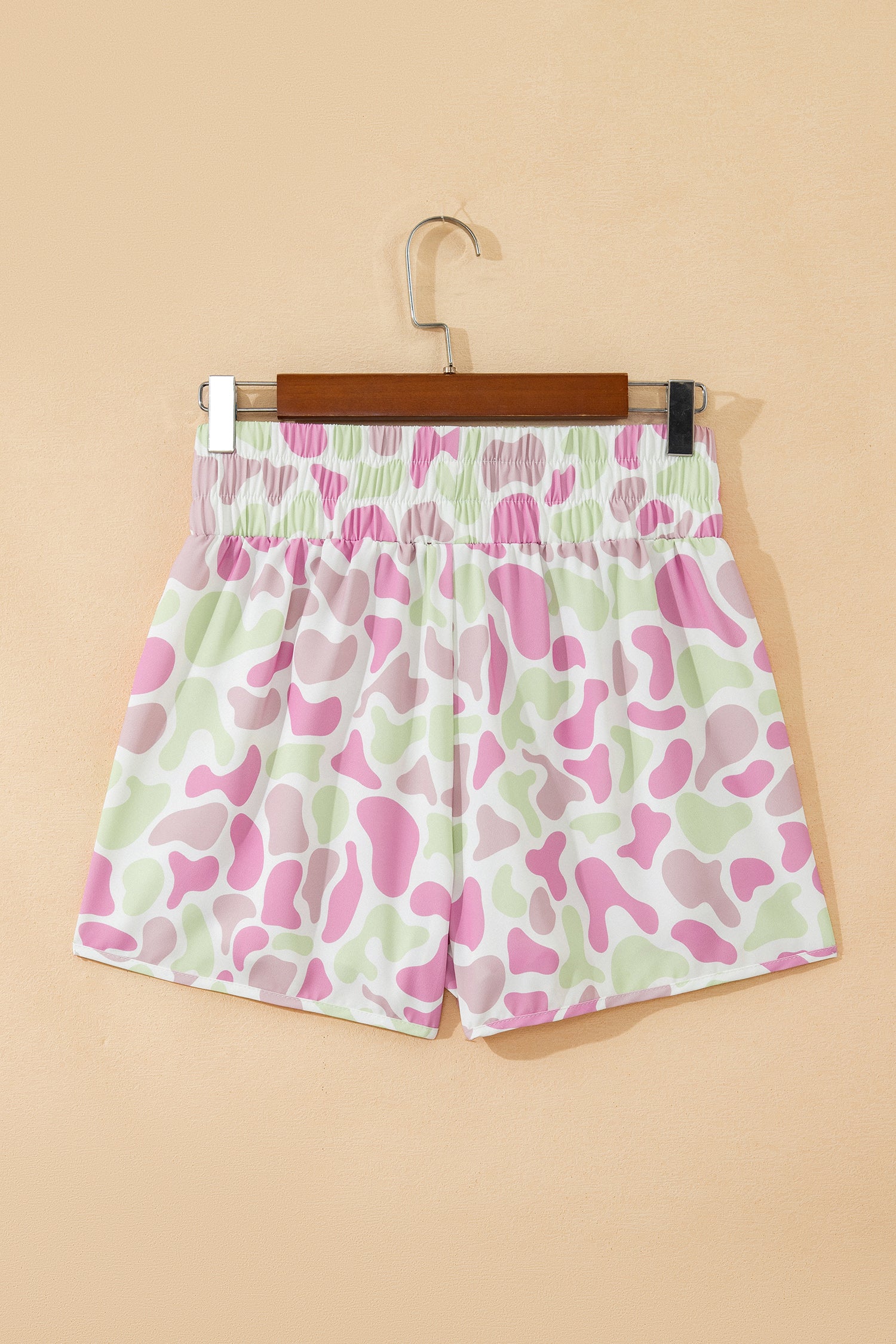 Green Camouflage Print Shirred High Waist Athleisure Shorts - Snoopy's Closet