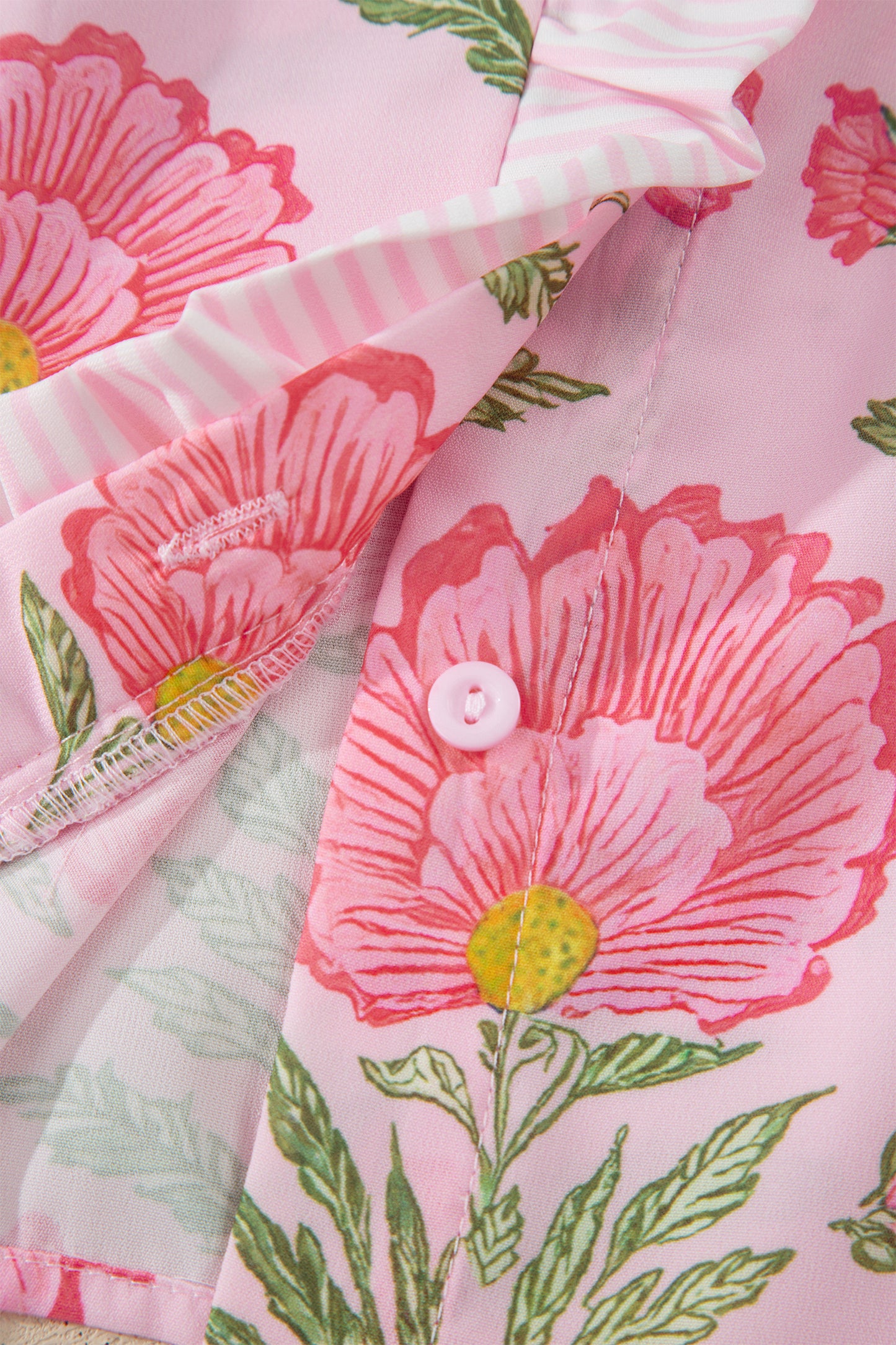 Camisa de manga abullonada con volantes y rayas Pink Sweet Blooms