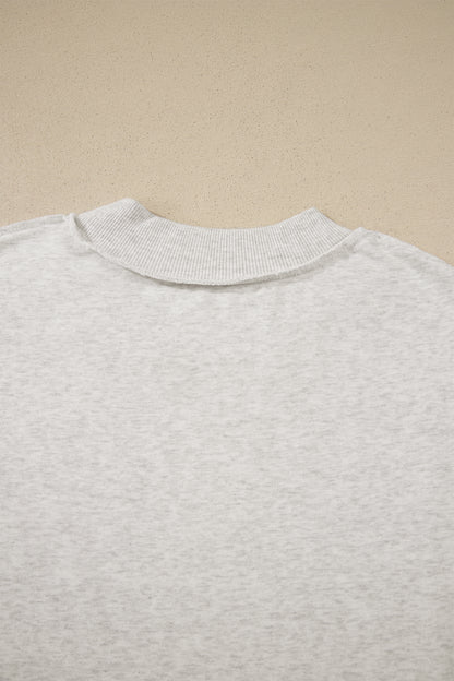 Light Grey Exposed Seam Detail Mock Neck Tee