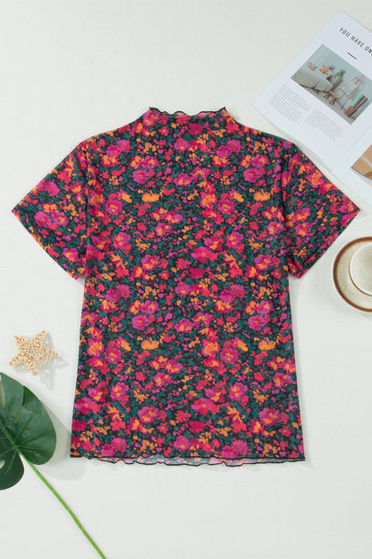 Rose Plus Size Floral Mesh Short Sleeve Top - Snoopy's Closet