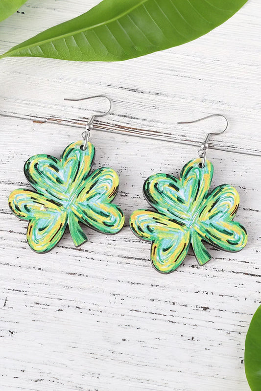 Light Green St. Patrick Painted Shamrock Shape Drop Earrings - Snoopy's Closet