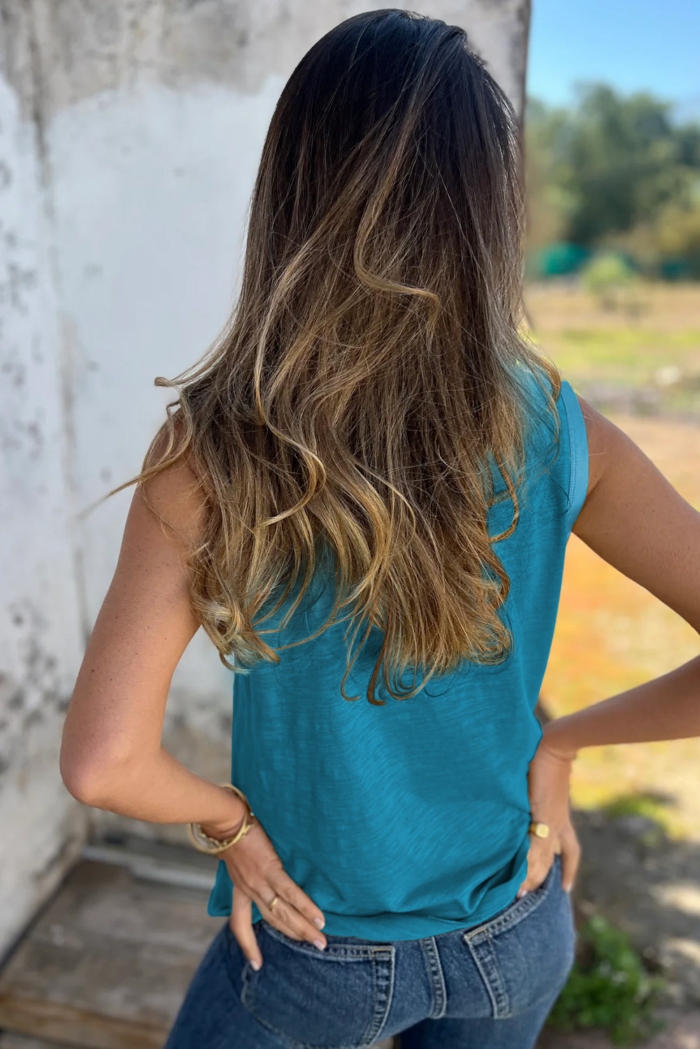 Tan Metallic Sheen Edge Scoop Neck Tank Top - Snoopy's Closet