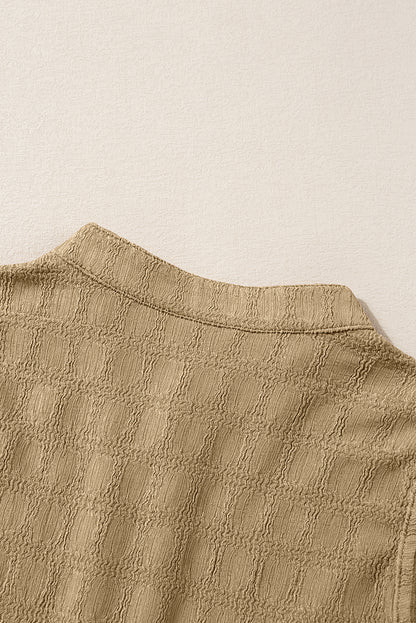 Light French Beige Lattice Textured Split Neck Tank Top - Snoopy's Closet