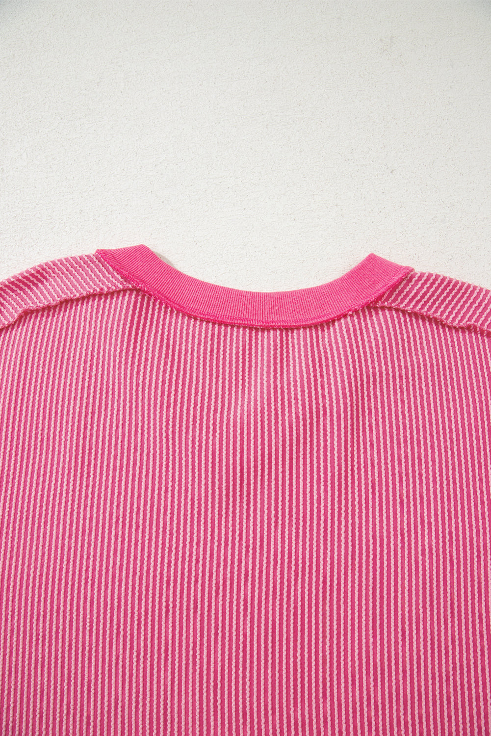 Rose Red Twisted Ribbed Knit V Neck Casual Tee - Snoopy's Closet