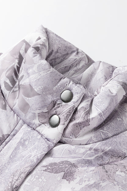 Gray Camo Leaf Print Winter Puffer Vest
