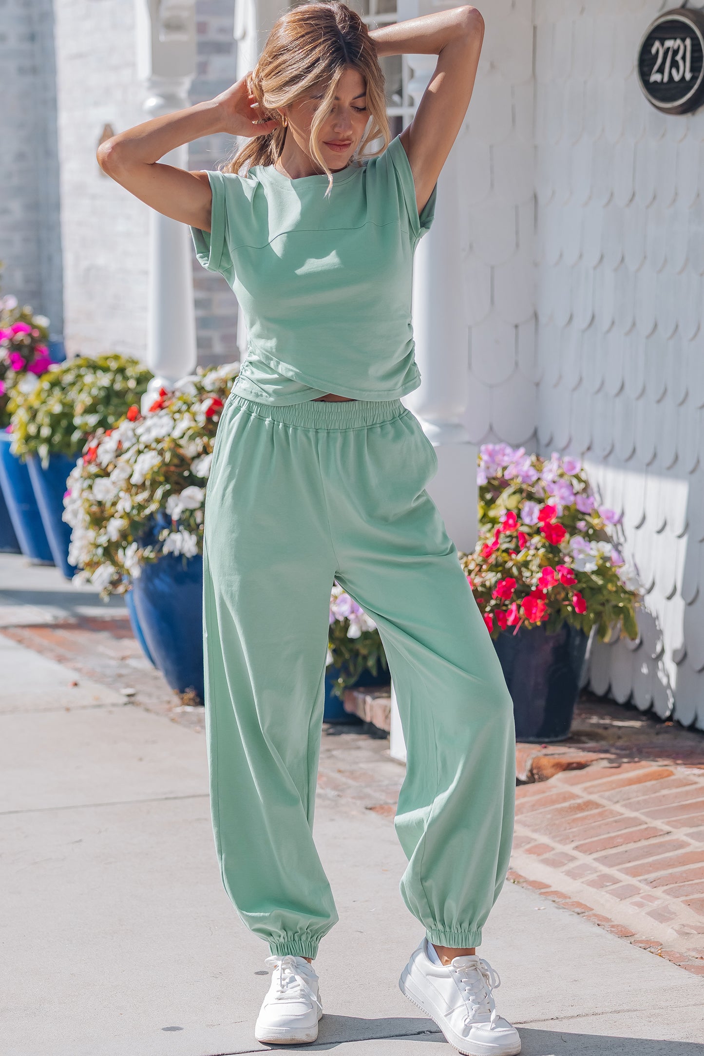 Moonlight Jade Solid Color Cropped Tank Top and Jogger Pants Set - Snoopy's Closet
