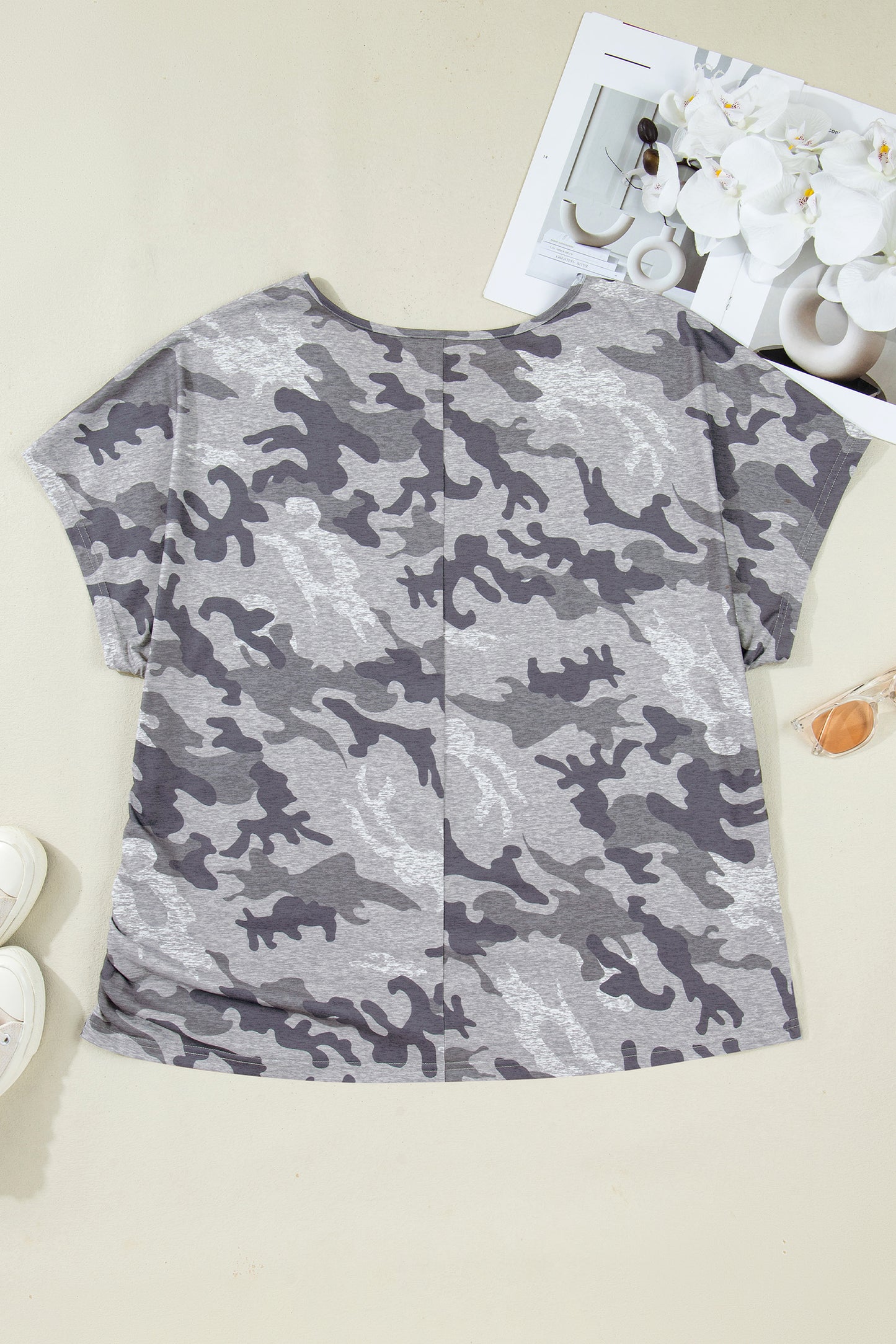 Gray Plus Size Camo Print Casual T Shirt - Snoopy's Closet