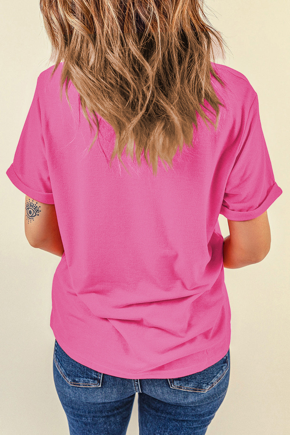 Sachet Pink Bright Casual Plain Crew Neck Tee - Snoopy's Closet