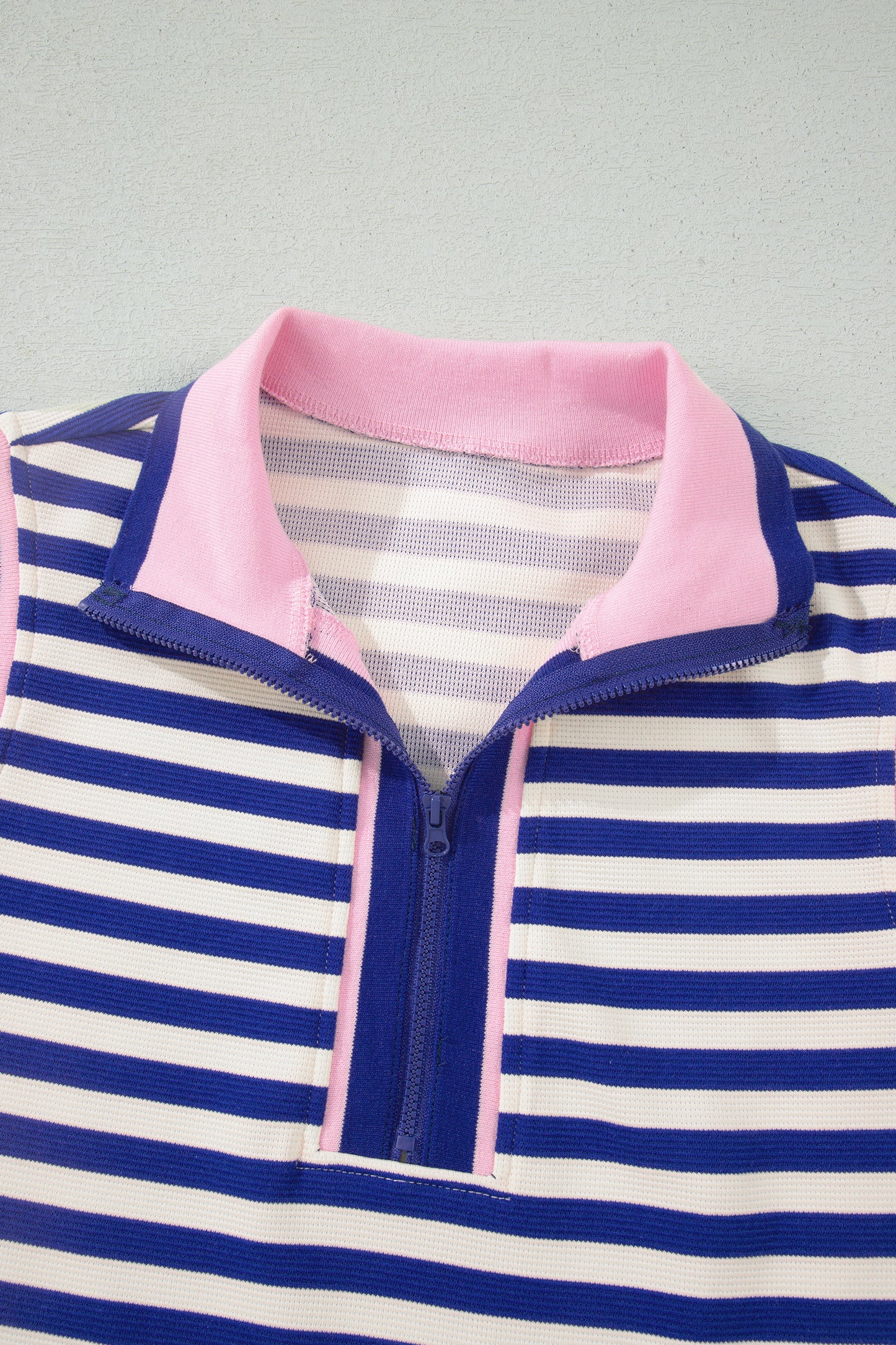 Dark Blue Textured Stripe Print Contrast Trim Zip Collar Sleeveless 2pcs Skort Set - Snoopy's Closet