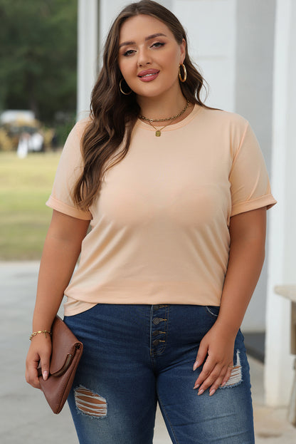 Khaki Casual Plain Crew Neck Tee - Snoopy's Closet