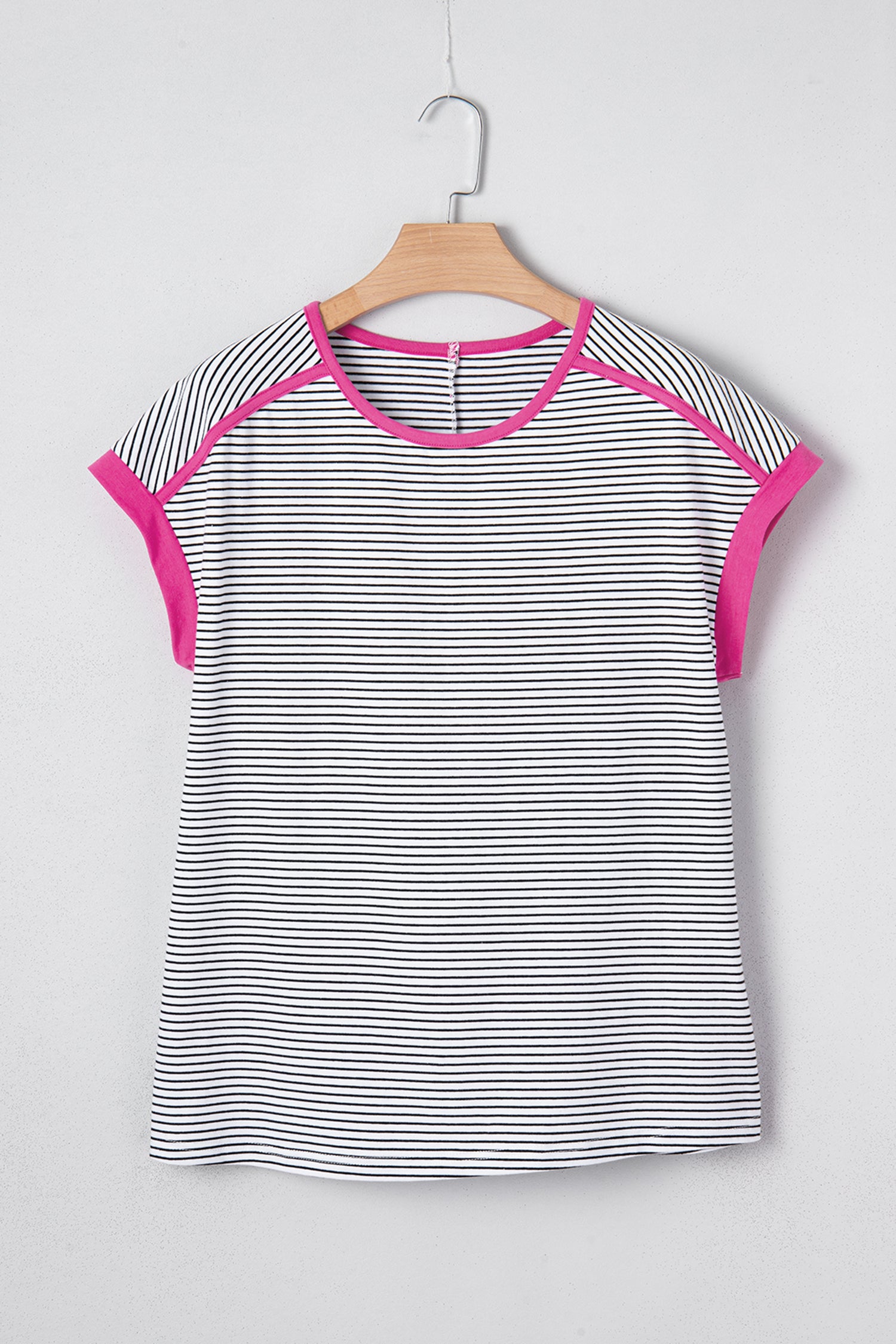 Rose Stripe Contrast Trim Round Neck Summer T Shirt - Snoopy's Closet