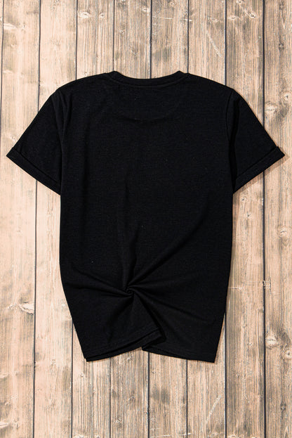 Black Sequin Crawfish Potato Lemon Corn Graphic Crewneck T Shirt