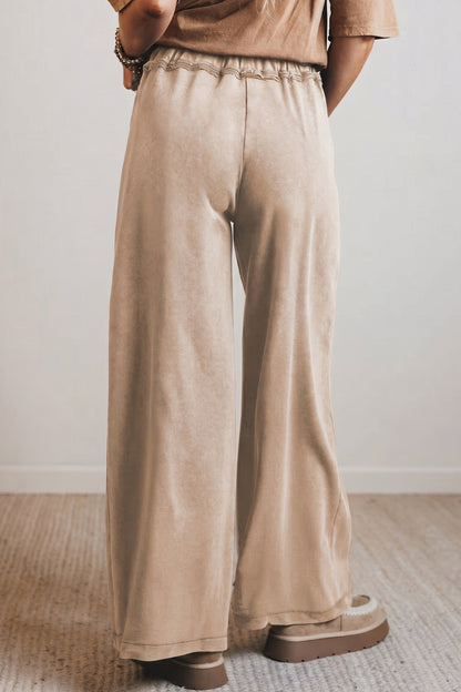 Pantalones Retro Western de Cintura Alta y Pierna Ancha con Cordón y Lavado Mineral Gris Humo