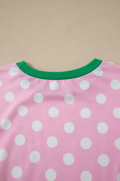 Pink Polka Dot Contrast Edge Casual Short Set