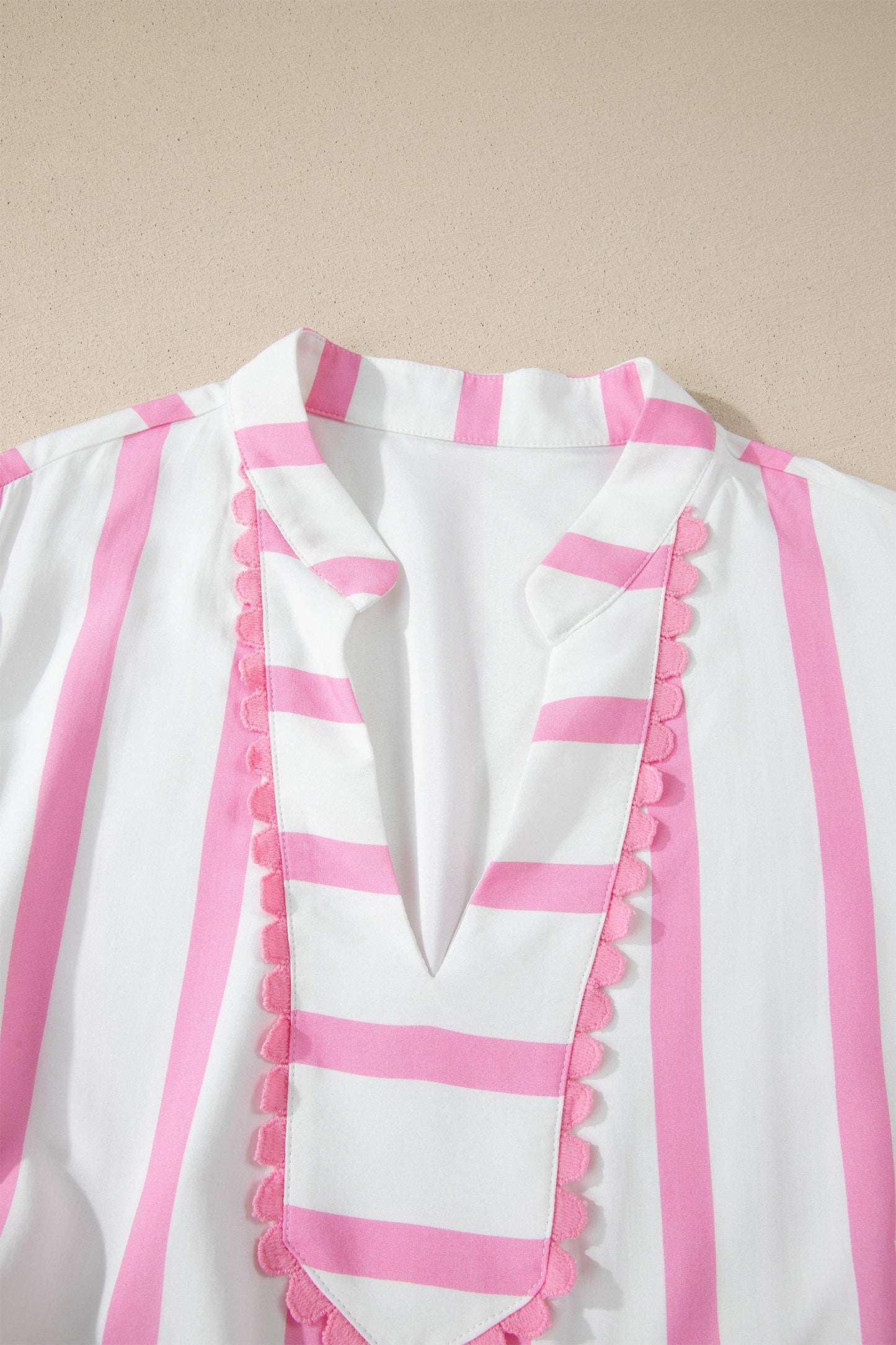 Pink Stripe Plus Size V Neck Short Puff Sleeve Tiered Maxi Dress - Snoopy's Closet