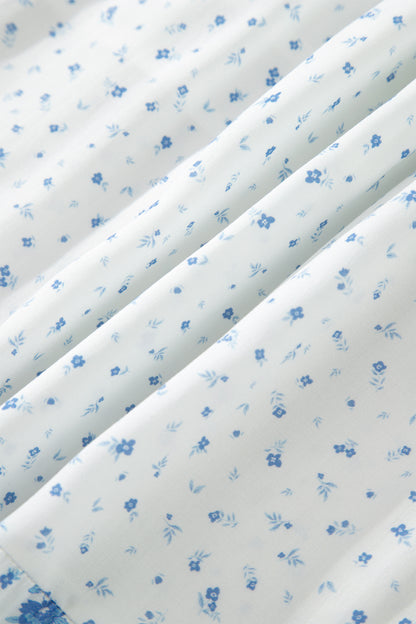 Falda larga bohemia de cintura alta azul cielo con estampado floral pequeño