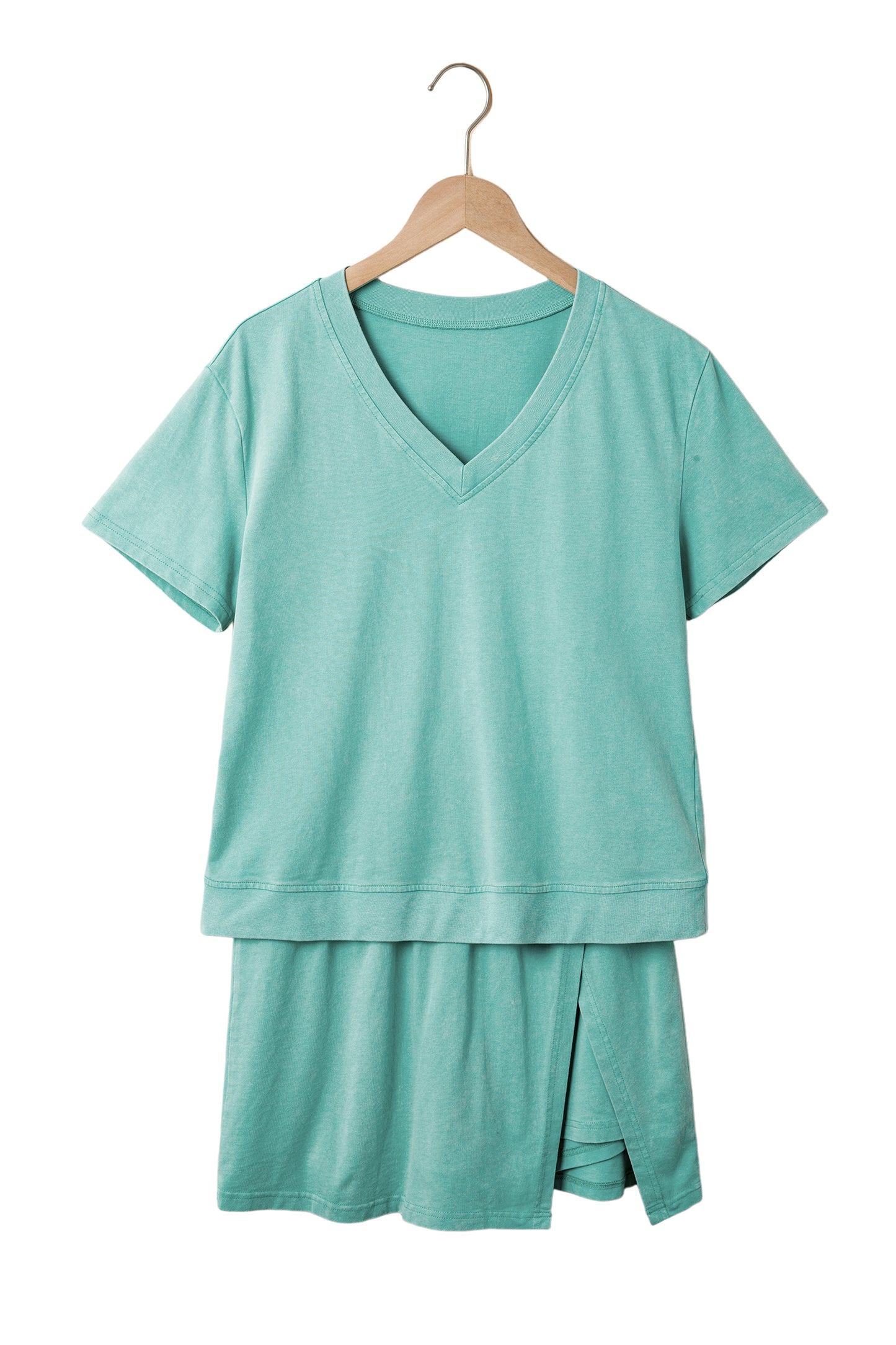 Mint Green Mineral Wash V Neck Tee Matching Skort Set - Snoopy's Closet