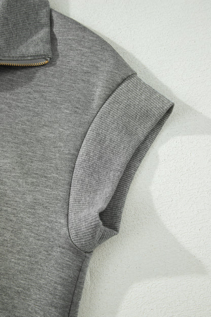 Gray Half Zip Polo Tee Casual Pant Set - Snoopy's Closet