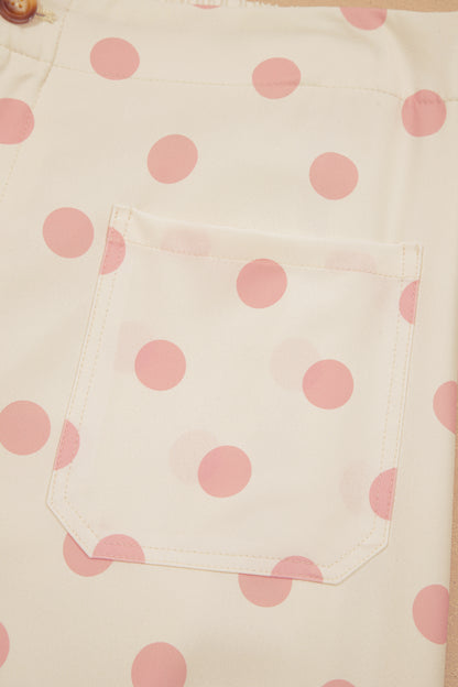 Pantalones de pernera recta de tiro medio con bolsillos de parche y estampado de lunares blancos