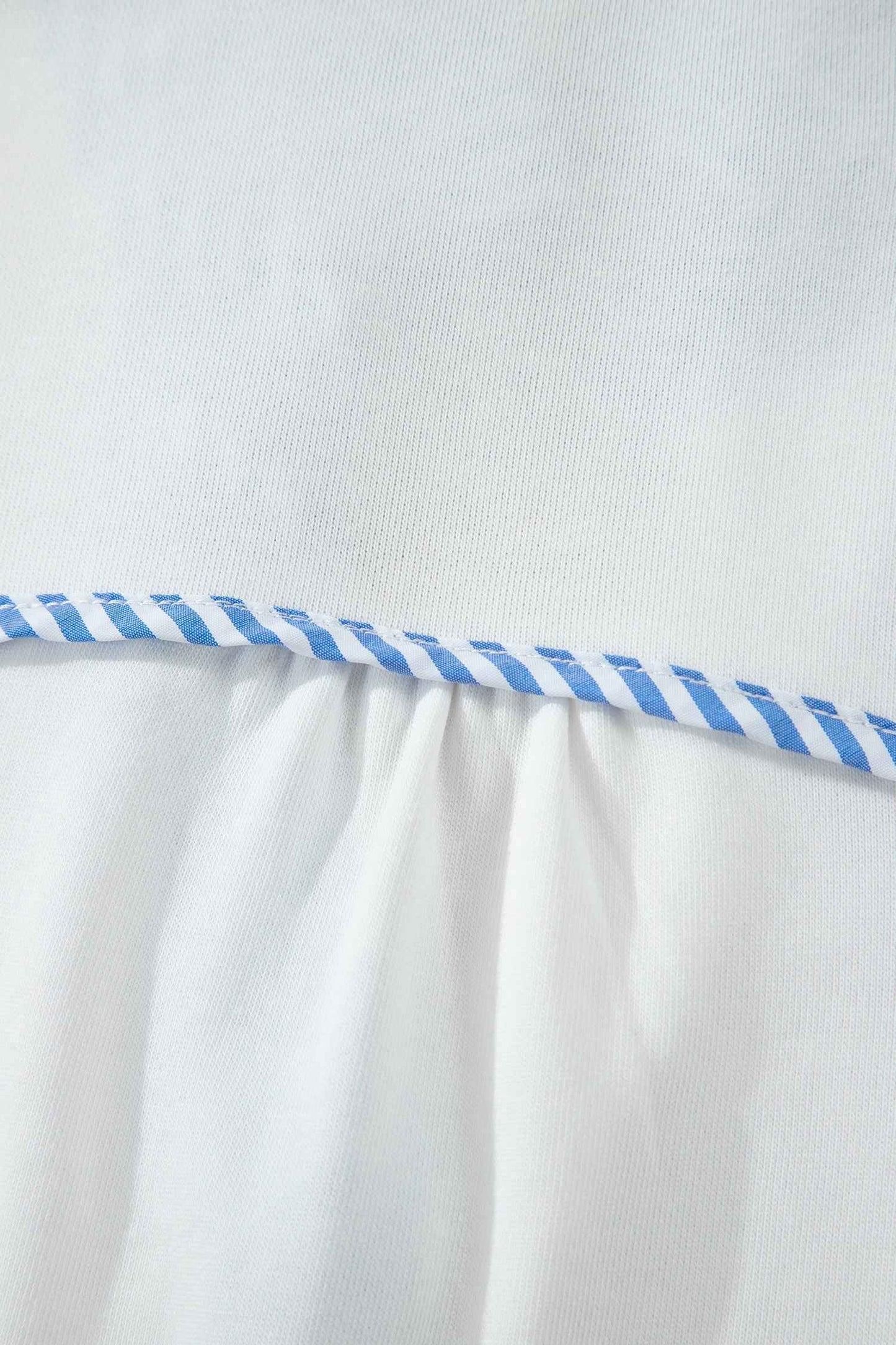 Sky Blue Striped Frilled Collar Short Sleeve Blouse