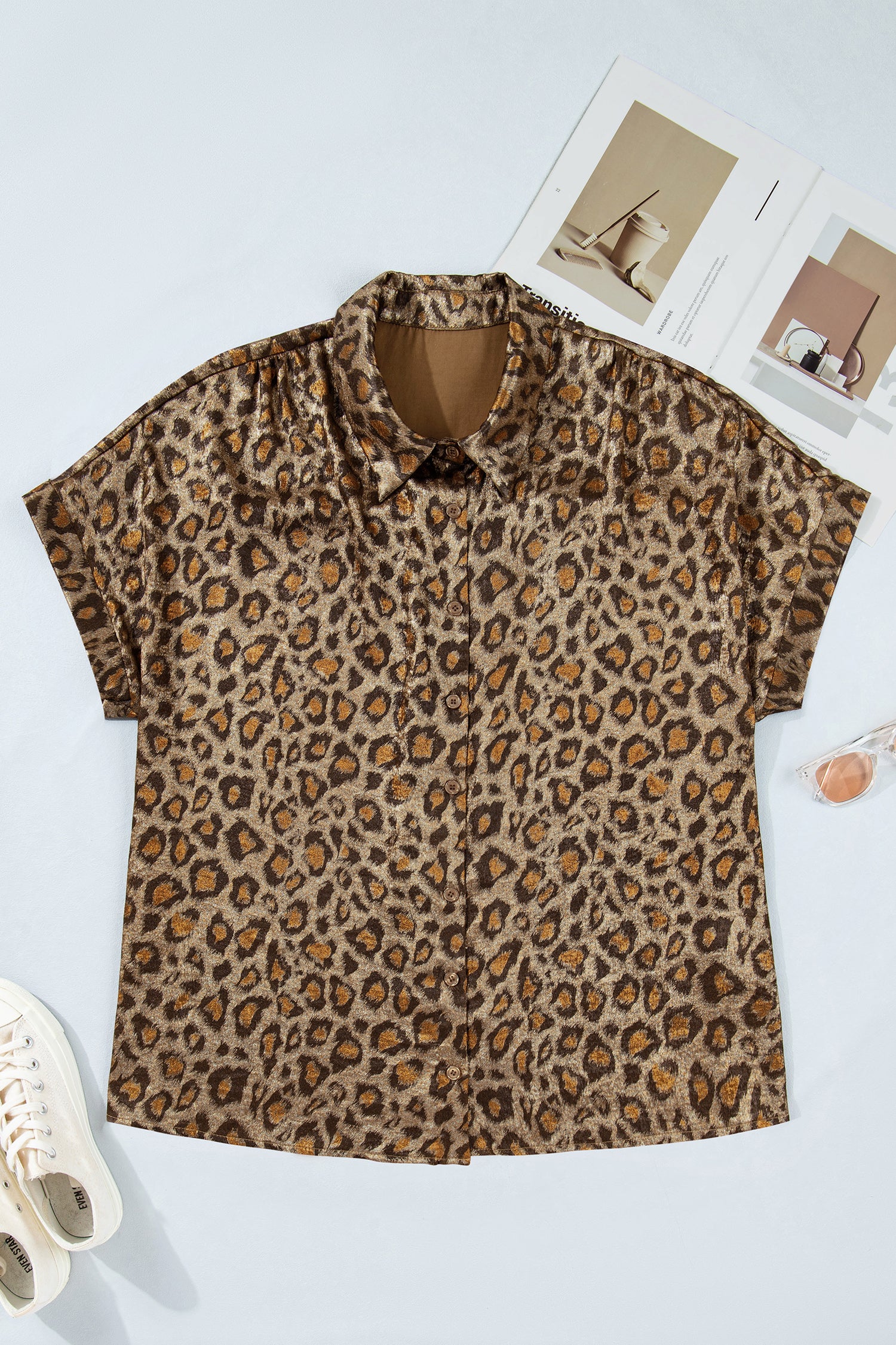 Gold Plus Size Leopard Print Short Sleeve Dolman Shirt - Snoopy's Closet