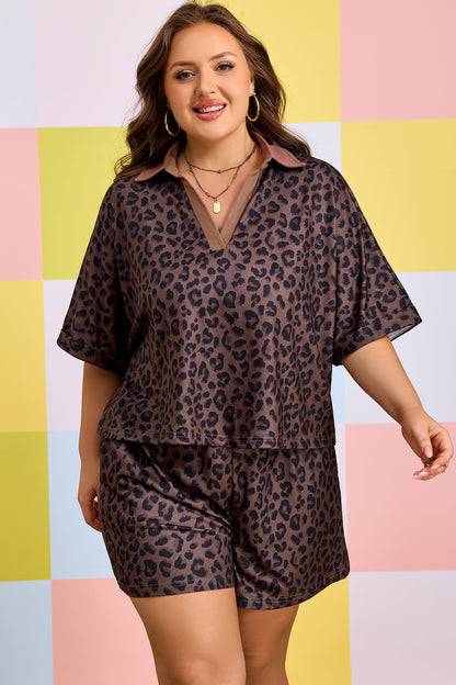 Conjunto corto de leopardo talla grande color café