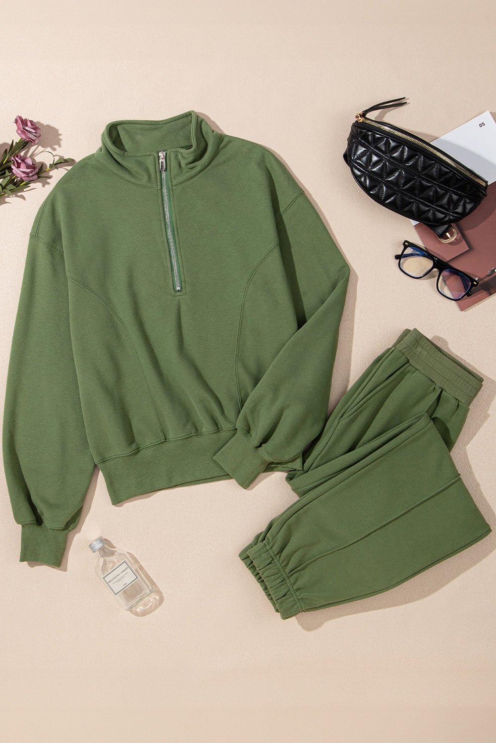 Vineyard Green Half Zip up Pullover Active Top and Joggers Set - Snoopy's Closet